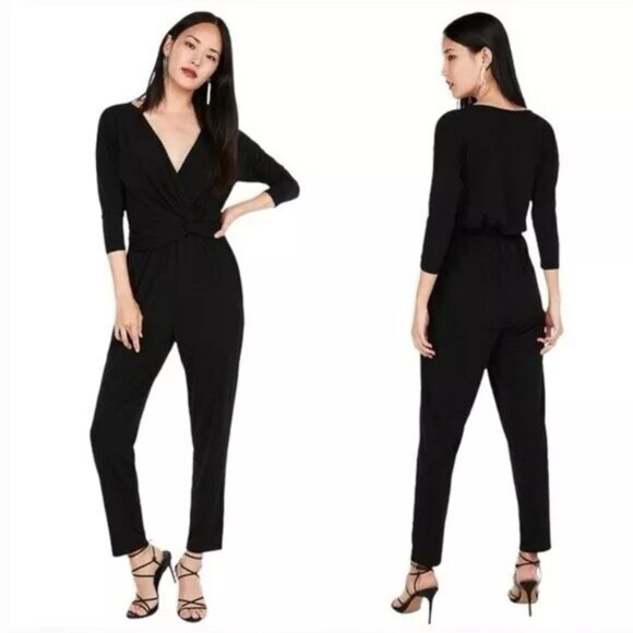 Express Twist Front Plunging Surplice Jumpsuit M - Picture 1 of 3